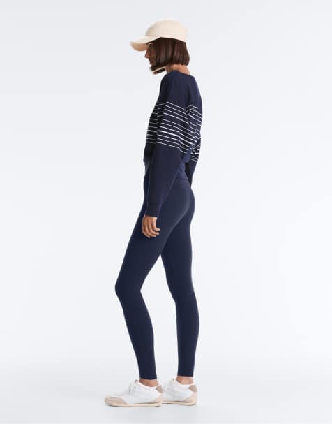 OYSHO striped soft-touch modal set in navy - view 1