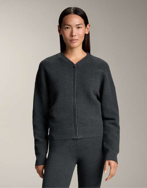 OYSHO Structured knit zip-through jacket in dark grey - view 1