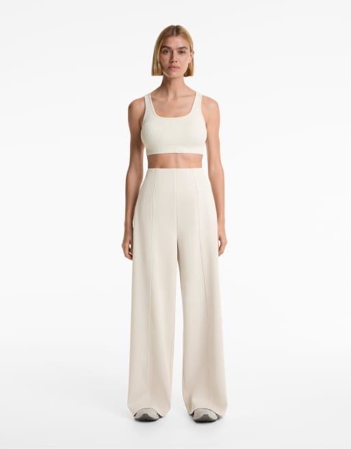 OYSHO Super high rise piqué trousers with cotton in light pink