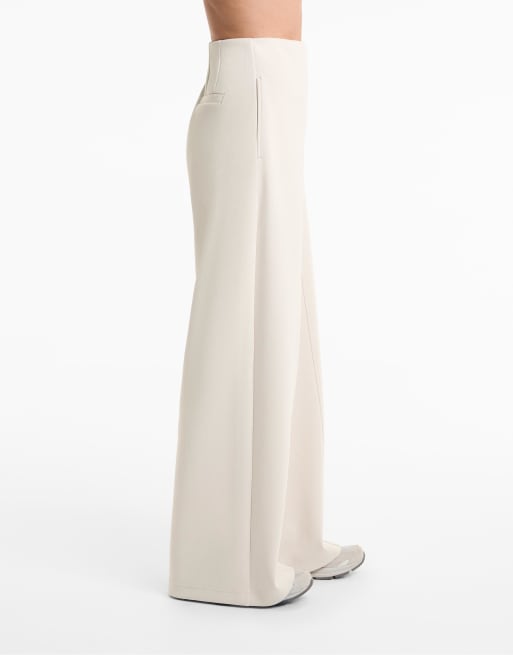 OYSHO Super high rise piqué trousers with cotton in light pink