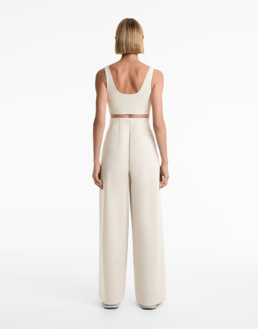 OYSHO Super high rise piqué trousers with cotton in light pink
