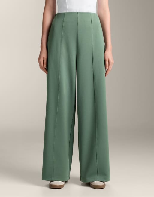 OYSHO Super high rise piqué trousers with cotton in washed green