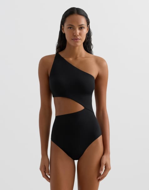 OYSHO – Svart, asymmetriskt trikini med knytband - view 1