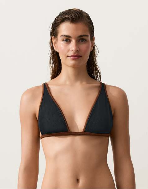 OYSHO – Svart bikini med halterneck och kontrastfärgade detaljer och flätade axelband - view 1