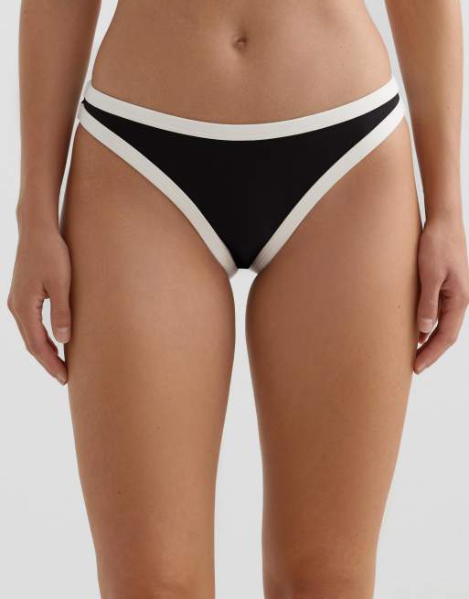 OYSHO – Svart bikiniunderdel i jacquard med klassisk design och kontrasterande kanter