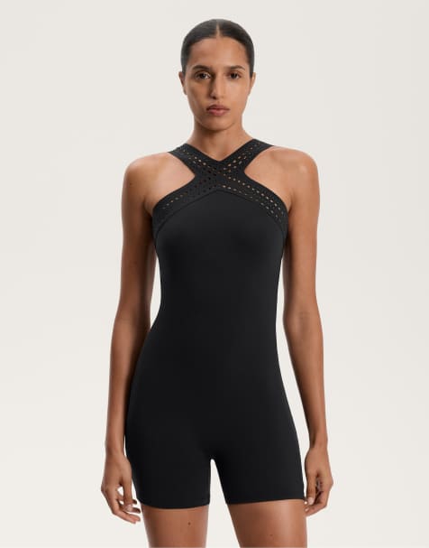 Oysho – Svart, kort jumpsuit med kompression och utskurna detaljer - view 1