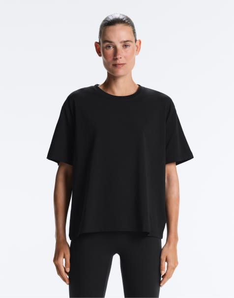 Oysho – Svart, kortärmad t-shirt i bomullsmix med boxig passform - view 1