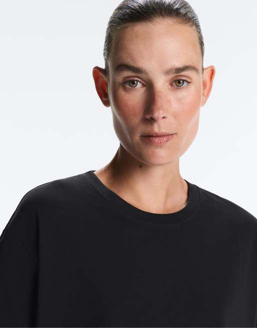 Oysho – Svart, kortärmad t-shirt i bomullsmix med boxig passform, 3 av 5