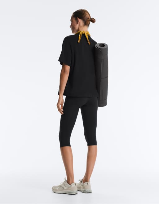 Oysho – Svart, kortärmad t-shirt i bomullsmix med boxig passform, 4 av 5