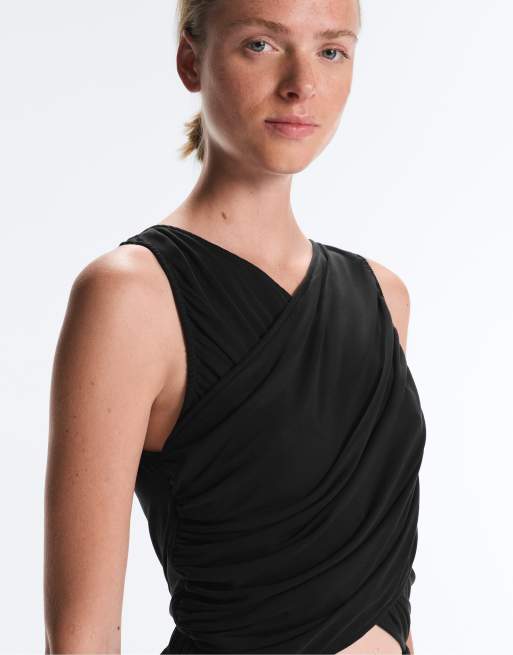 OYSHO – Svart, lång jumpsuit i modalmix med omlottdesign, 2 av 4