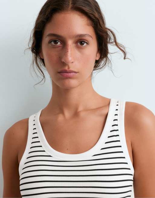OYSHO – Svart, ribbat, långt linne i modal med rund halsringning, 3 av 6
