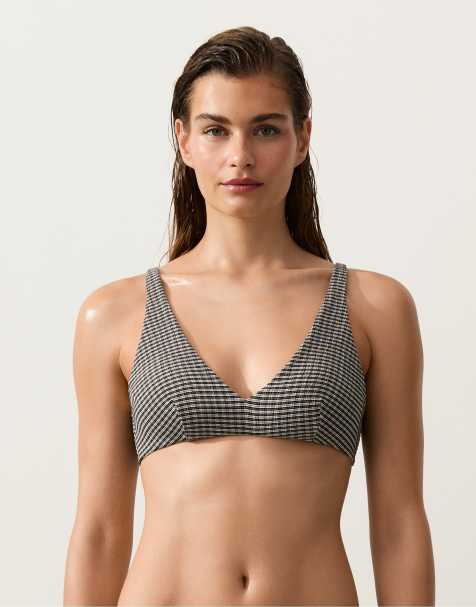 OYSHO – Svart, smårutig bikiniöverdel med halterneck - view 1