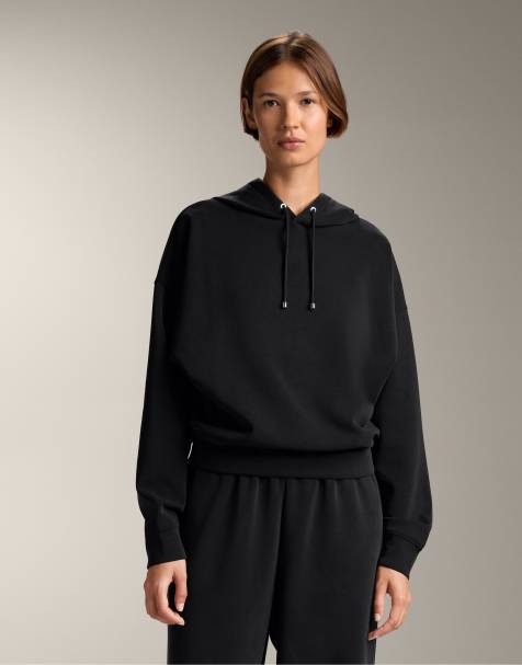 OYSHO – Svart sweatshirt i borstad modalmix med huva och boxig passform - view 1