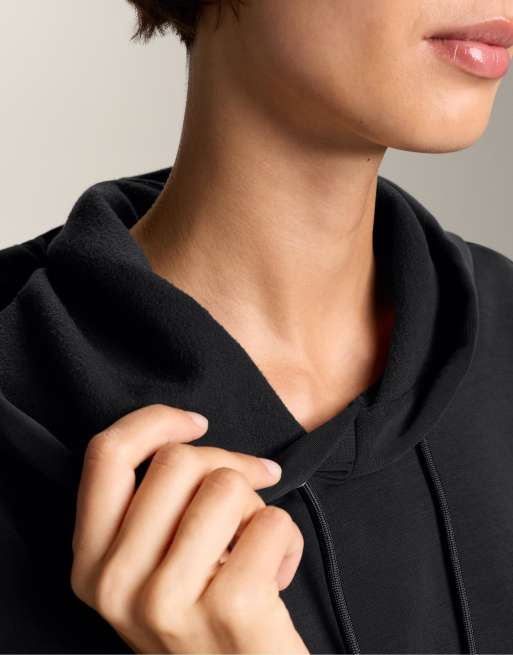 OYSHO – Svart sweatshirt i borstad modalmix med huva och boxig passform, 4 av 4