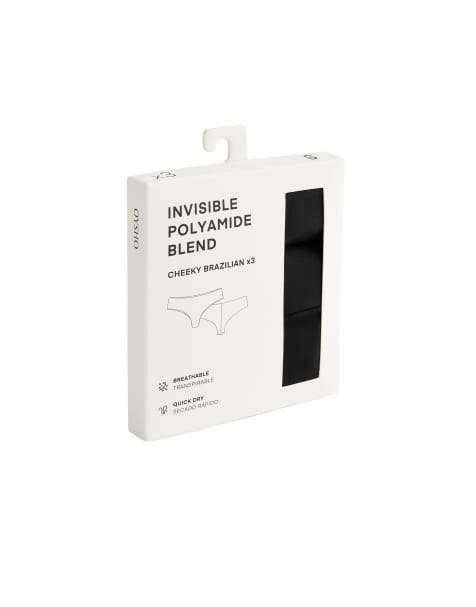 Oysho – Svarta, osynliga brazilian-trosor i polyamidmix med cheeky stil, 3-pack - view 1