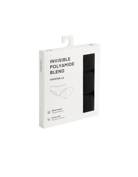 Oysho – Svarta, osynliga hipstertrosor i polyamidmix, 3-pack - view 1