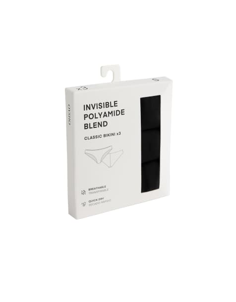 Oysho – Svarta, osynliga trosor i polyamidmix med klassisk bikinistil, 3-pack - view 1