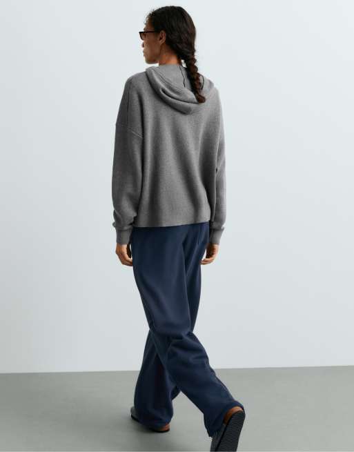 OYSHO sweat à capuche en maille en mélange de coton gris, 4 de 6