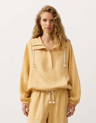 Oysho - Sweat à col zippé en lyocell et 24 % lin mélangés avec poche avant - Jaune et vert