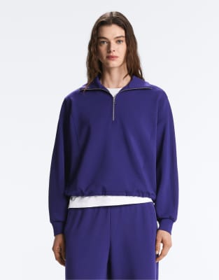 Sweat à col zippé en modal brossé - Bleu de cobalt XL