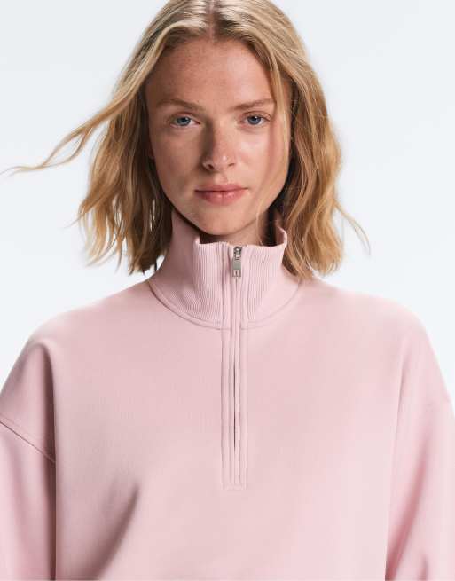 OYSHO - Sweat en piqué de coton à col montant zippé - Rose pâle, 3 de 4