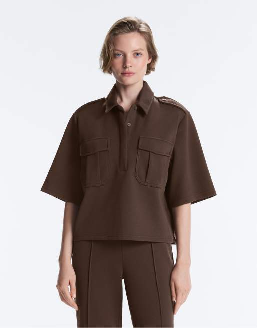 OYSHO - Sweat fonctionnel à manches courtes en piqué de coton - Marron, 2 de 4