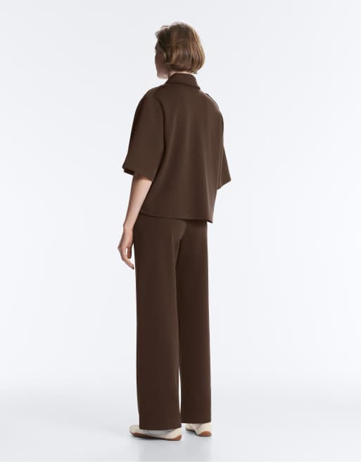 OYSHO - Sweat fonctionnel à manches courtes en piqué de coton - Marron, 4 de 4