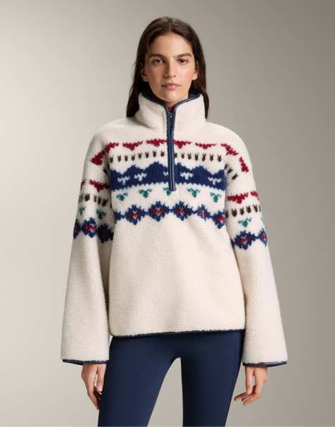 OYSHO – Sweatshirt aus Lammfellimitat in Ecru mit geometrischen Details - view 1