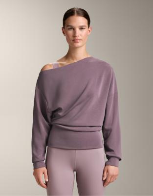 OYSHO - Sweatshirt aus weichem Modal in Flieder mit asymmetrischem Ausschnitt und verstellbarer Taille-Lila