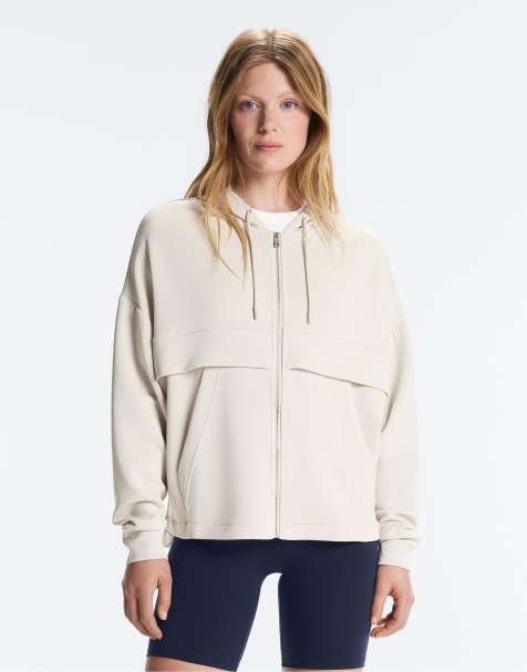 OYSHO – Sweatshirt aus weichem Modal in Hellbeige mit Reißverschluss - view 1