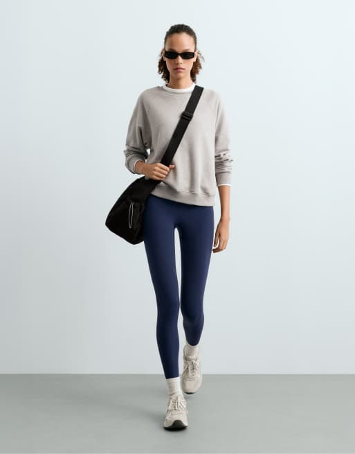 OYSHO sweatshirt i bomullsmix med rund halsringning i mellangrå melange, 2 av 7
