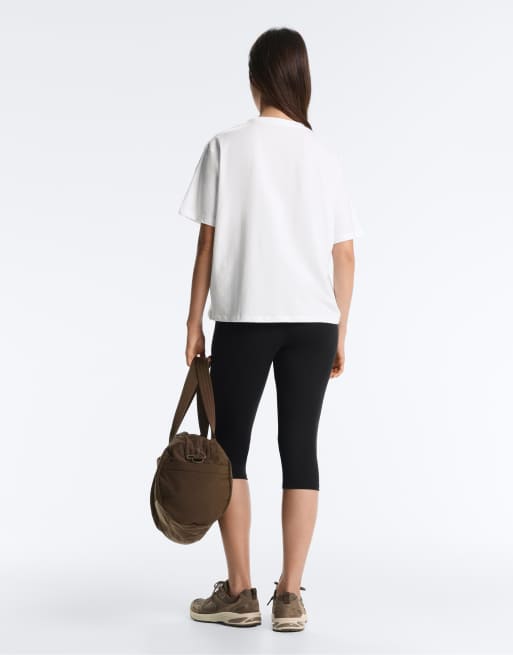 OYSHO - T-shirt à manches courtes coupe carrée en coton mélangé - Blanc cassé, 4 de 6