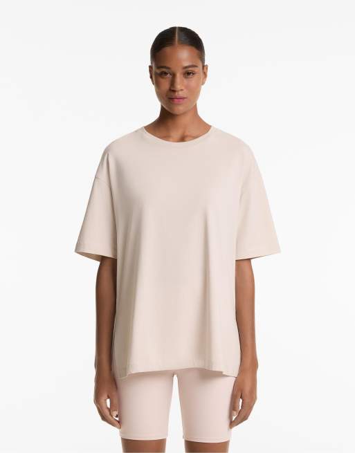 Oysho - T-shirt à manches courtes en coton mélangé - Marron clair