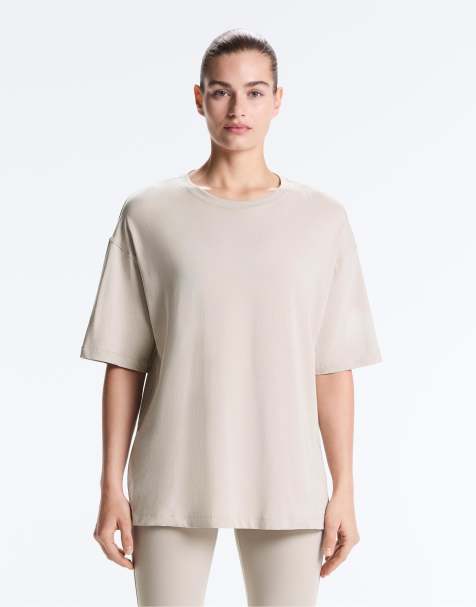 OYSHO - T-shirt à manches courtes en coton mélangé - Taupe - view 1