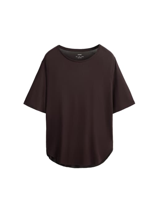OYSHO - T-shirt à manches courtes en modal mélangé - Marron foncé, 6 de 6