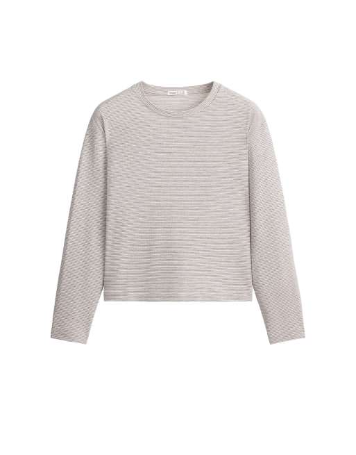 OYSHO t-shirt à manches longues en coton mélangé, coloris avoine, 5 de 5