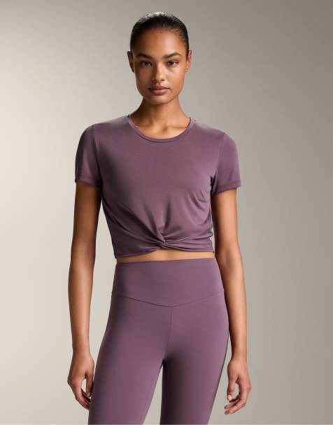 Oysho - T-shirt a maniche corte in misto modal lilla con nodo - view 1