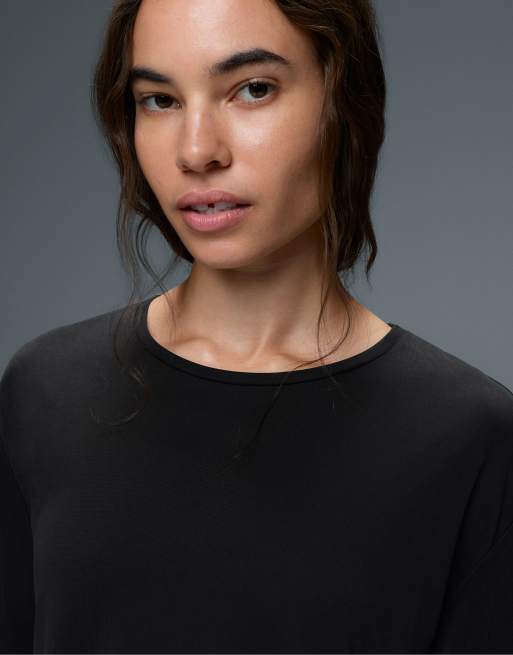 Oysho - T-shirt a maniche corte in misto modal nera, 3 di 6