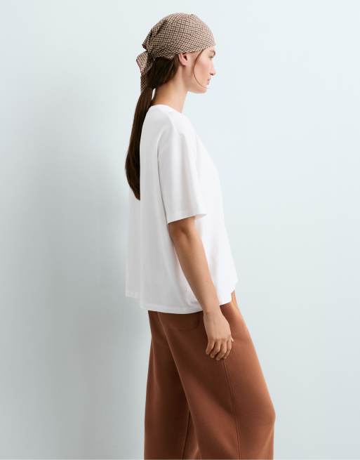 Oysho - T-shirt a maniche corte squadrata in misto cotone bianco sporco, 4 di 6