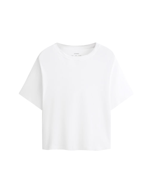 Oysho - T-shirt a maniche corte squadrata in misto cotone bianco sporco, 6 di 6