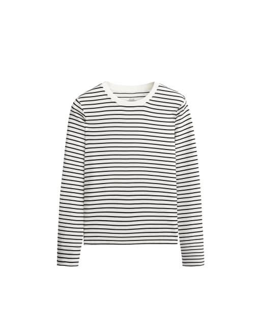 OYSHO T-shirt a maniche lunghe a righe in misto cotone nera, 4 di 4