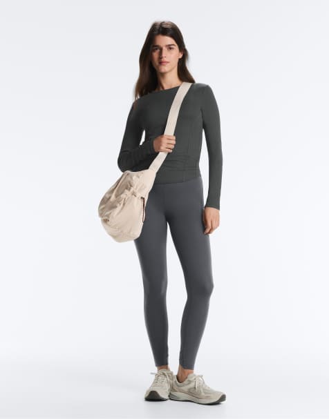 OYSHO - T-shirt a maniche lunghe grigia a coste in cotone e modal - view 1