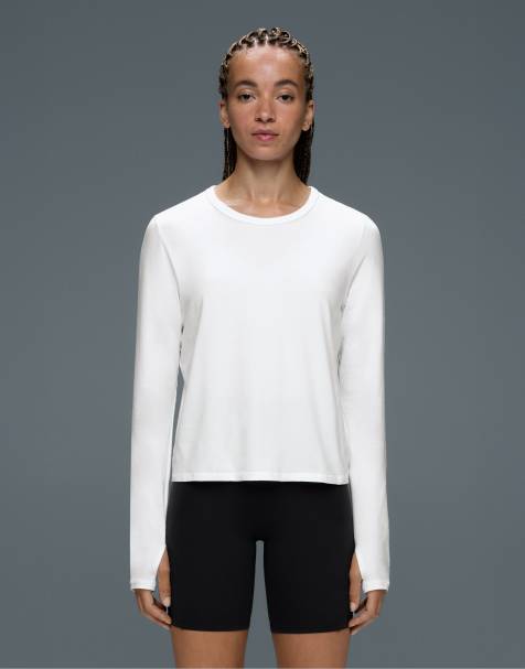 OYSHO T-shirt a maniche lunghe in misto cotone bianco sporco - view 1