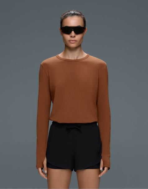 OYSHO - T-shirt a maniche lunghe in misto cotone color cammello - view 1