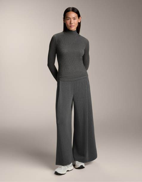 OYSHO - T-shirt accollata grigia a coste in misto lyocell - view 1