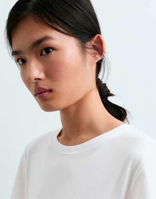 OYSHO – T-Shirt aus Baumwollmix in Wollweiß mit regulärer Passform, 3 von 5