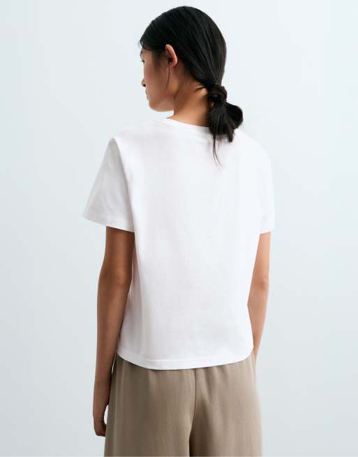 OYSHO – T-Shirt aus Baumwollmix in Wollweiß mit regulärer Passform, 4 von 5