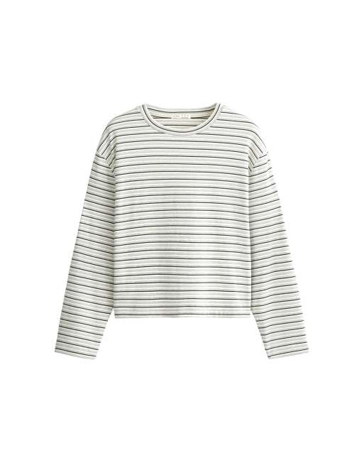 OYSHO T-Shirt aus Baumwollmix mit langen Ärmeln und Streifen in Hellgrau, 5 von 5