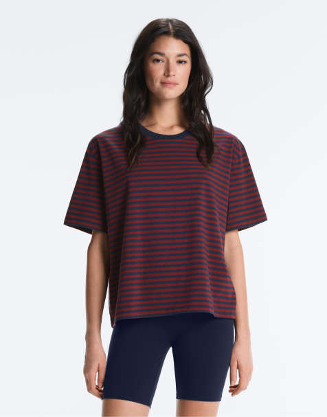 OYSHO – T-Shirt aus Baumwollmix mit Streifen in Rot und Blau - view 1