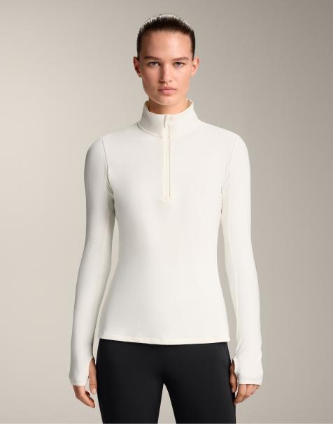 OYSHO - T-shirt base layer bianco sporco con zip corta - view 1